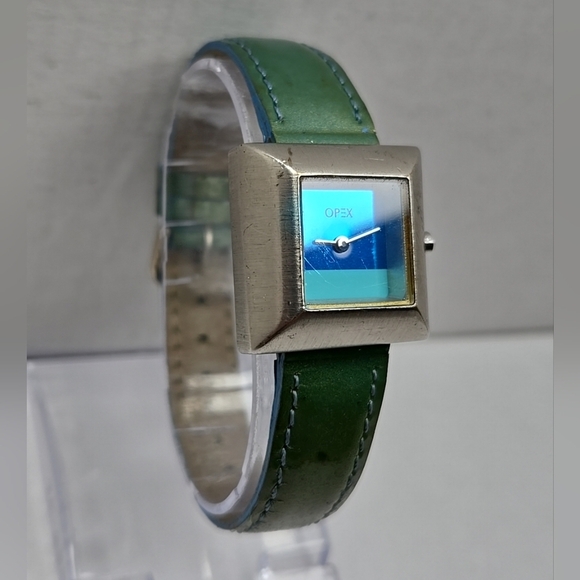 OPEX Kabotine Square Quartz Watch New Battery Green Leather Band Vintage - Picture 3 of 13